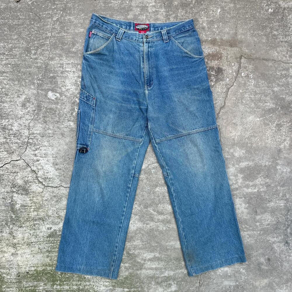 JNCO Jeans Vintage Y2k Skater Wide Leg Cargo Denim Blue Size 34/28